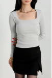 Çerçeve Yaka Kaşkorse Bluz Gri