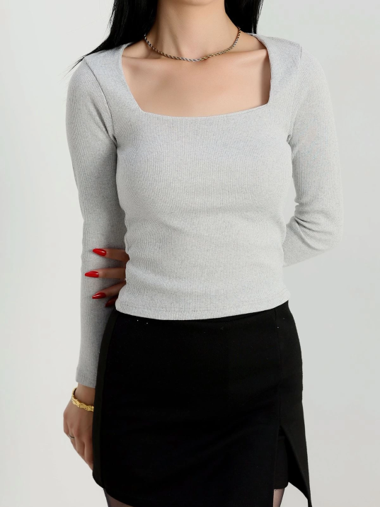 Çerçeve yaka kaşkorse bluz gri