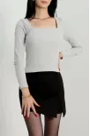 Çerçeve Yaka Kaşkorse Bluz Gri