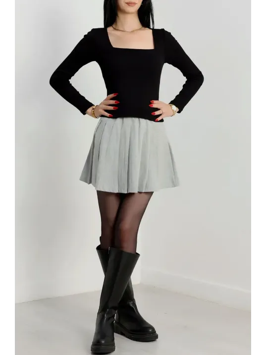 Çerçeve Yaka Kaşkorse Bluz Siyah