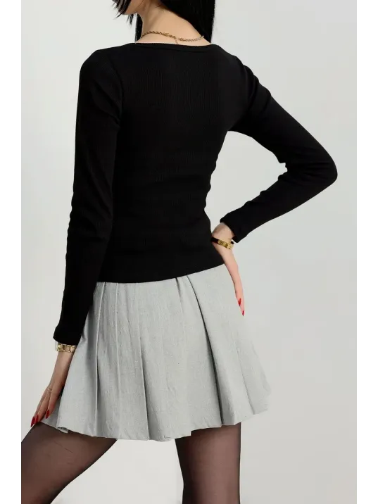 Çerçeve Yaka Kaşkorse Bluz Siyah