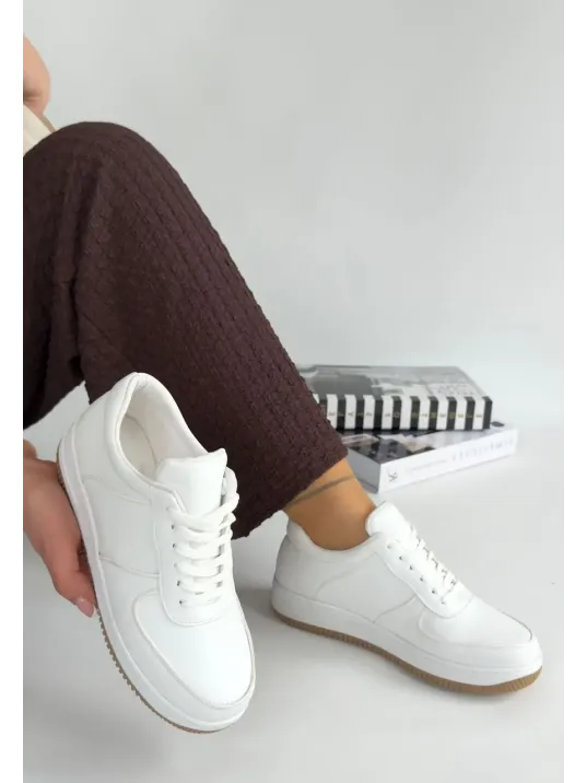 Ceyyan Beyaz Cilt Bağcıklı Spor Ayakkabı