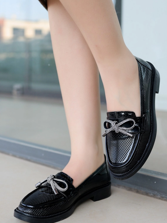 Chay Siyah Rugan Babet Ayakkabı