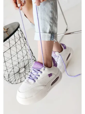 Chris Beyaz Cilt Lila Detaylı Bağcıklı Spor Ayakkabı