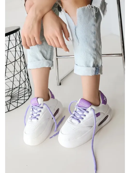 Chris Beyaz Cilt Lila Detaylı Bağcıklı Spor Ayakkabı Chris Beyaz Cilt Lila Detaylı Bağcıklı Spor Ayakkabı