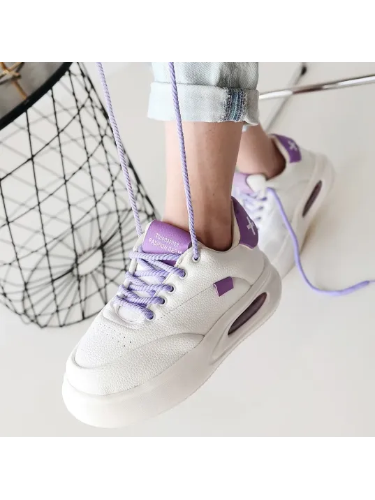 Chris Beyaz Cilt Lila Detaylı Bağcıklı Spor Ayakkabı Chris Beyaz Cilt Lila Detaylı Bağcıklı Spor Ayakkabı