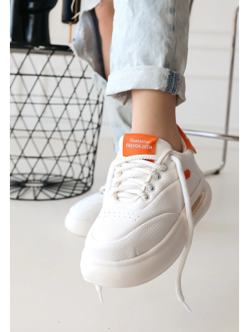 Chris Beyaz Cilt Turuncu Detaylı Bağcıklı Spor Ayakkabı Chris Beyaz Cilt Turuncu Detaylı Bağcıklı Spor Ayakkabı