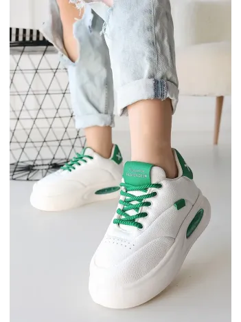 Chris Beyaz Cilt Yeşil Detaylı Bağcıklı Spor Ayakkabı
