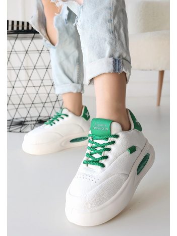 Chris Beyaz Cilt Yeşil Detaylı Bağcıklı Spor Ayakkabı Chris Beyaz Cilt Yeşil Detaylı Bağcıklı Spor Ayakkabı