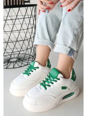 Chris Beyaz Cilt Yeşil Detaylı Bağcıklı Spor Ayakkabı Chris Beyaz Cilt Yeşil Detaylı Bağcıklı Spor Ayakkabı