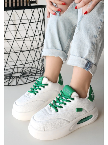 Chris Beyaz Cilt Yeşil Detaylı Bağcıklı Spor Ayakkabı Chris Beyaz Cilt Yeşil Detaylı Bağcıklı Spor Ayakkabı