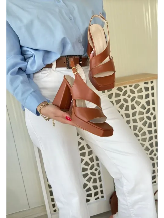 Cica Taba Cilt Topuklu Ayakkabı Cica Taba Cilt Topuklu Ayakkabı