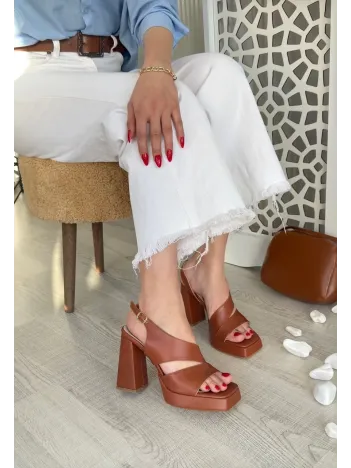 Cica Taba Cilt Topuklu Ayakkabı Cica Taba Cilt Topuklu Ayakkabı