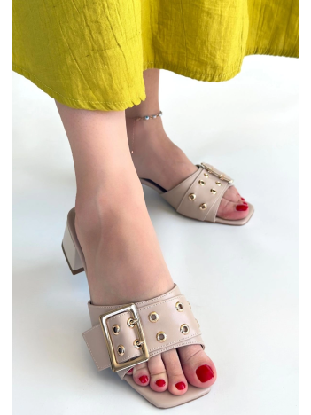 Ciey Bej Cilt Topuklu Terlik Ciey Bej Cilt Topuklu Terlik