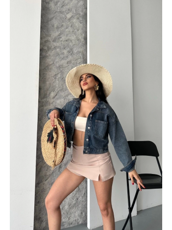 Çift cepli kol katlamalı kar yıkama crop kot ceket kahve tint d2000 Çift cepli kol katlamalı kar yıkama crop kot ceket kahve tint d2000