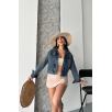 Çift cepli kol katlamalı kar yıkama crop kot ceket kahve tint d2000 Çift cepli kol katlamalı kar yıkama crop kot ceket kahve tint d2000
