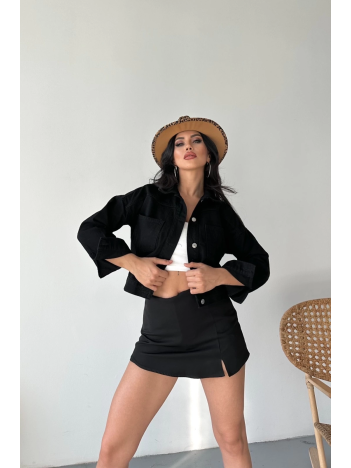 Çift cepli kol katlamalı süper taş enzim yıkamalı crop kot ceket siyah d2000 Çift cepli kol katlamalı süper taş enzim yıkamalı crop kot ceket siyah d2000