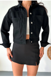 Çift Cepli Kol Katlamalı Süper Taş Enzim Yıkamalı Crop Kot Ceket Siyah D2000 Çift Cepli Kol Katlamalı Süper Taş Enzim Yıkamalı Crop Kot Ceket Siyah D2000