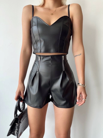 Çift fermuarlı deri şort h24394 Çift fermuarlı deri şort h24394