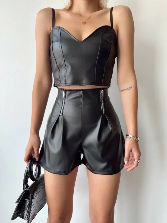 Çift fermuarlı deri şort h24394 Çift fermuarlı deri şort h24394