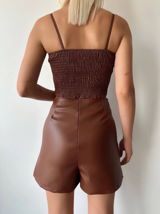 Çift fermuarlı deri şort kahve h24394 Çift fermuarlı deri şort kahve h24394