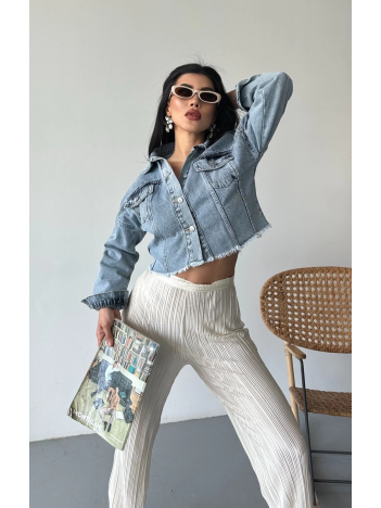 Çift kapaklı püsküllü crop buz mavi d2002 Çift kapaklı püsküllü crop buz mavi d2002