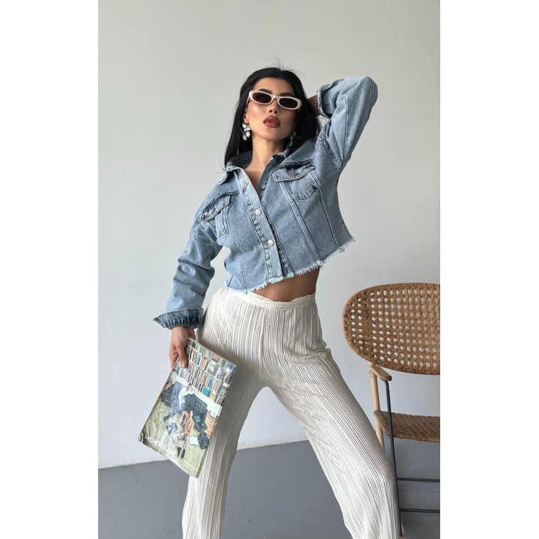 Çift kapaklı püsküllü crop buz mavi d2002 Çift kapaklı püsküllü crop buz mavi d2002