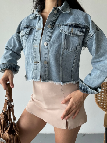 Çift kapaklı püsküllü crop buz mavi d2002 Çift kapaklı püsküllü crop buz mavi d2002