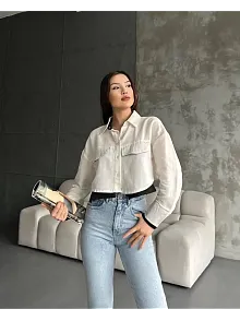 Çift Renkli Kısa Gömlek Krem S4021