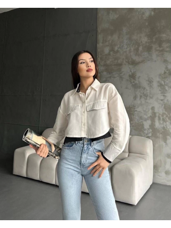 Çift renkli kısa gömlek krem s4021 Çift renkli kısa gömlek krem s4021