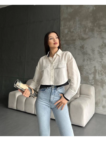 Çift renkli kısa gömlek krem s4021 Çift renkli kısa gömlek krem s4021