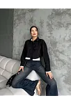 Çift Renkli Kısa Gömlek Siyahbeyaz S4021