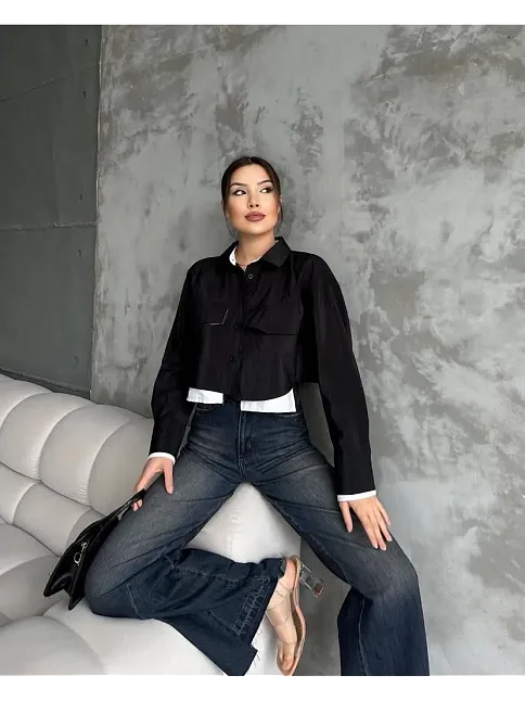 Çift Renkli Kısa Gömlek Siyahbeyaz S4021
