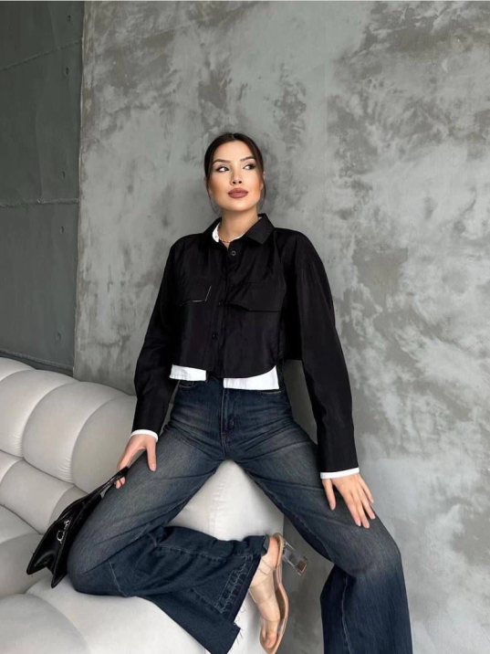 Çift renkli kısa gömlek siyahbeyaz s4021 Çift renkli kısa gömlek siyahbeyaz s4021