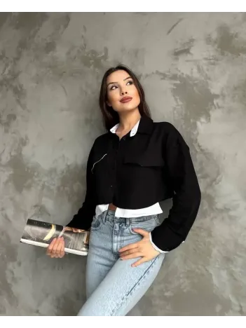 Çift Renkli Kısa Gömlek Siyahbeyaz S4021