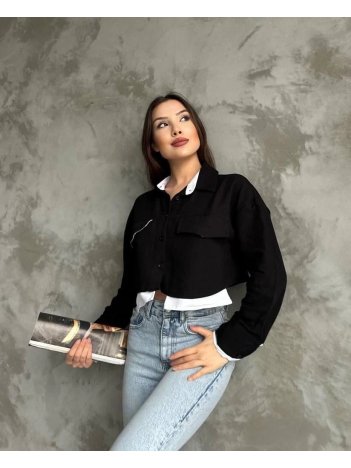 Çift renkli kısa gömlek siyahbeyaz s4021 Çift renkli kısa gömlek siyahbeyaz s4021