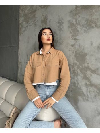 Çift renkli kısa gömlek vizonbeyaz s4021 Çift renkli kısa gömlek vizonbeyaz s4021