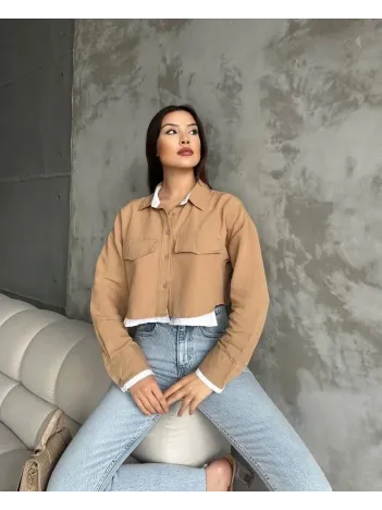 Çift Renkli Kısa Gömlek Vizonbeyaz S4021