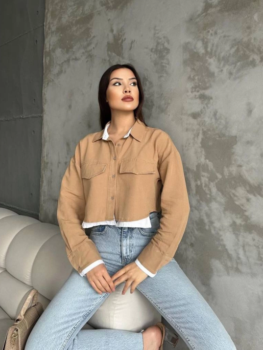 Çift renkli kısa gömlek vizonbeyaz s4021 Çift renkli kısa gömlek vizonbeyaz s4021