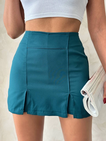 Çift yırtmaçlı atlas şort etek petrol yeşili s240364 Çift yırtmaçlı atlas şort etek petrol yeşili s240364