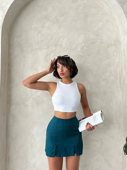 Çift yırtmaçlı atlas şort etek petrol yeşili s240364 Çift yırtmaçlı atlas şort etek petrol yeşili s240364