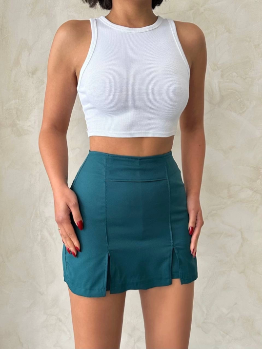 Çift yırtmaçlı atlas şort etek petrol yeşili s240364 Çift yırtmaçlı atlas şort etek petrol yeşili s240364