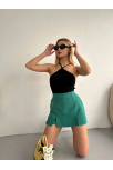 Çift Yırtmaçlı Atlas Şort Etek Yeşil S240364 Çift Yırtmaçlı Atlas Şort Etek Yeşil S240364