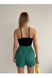 Çift Yırtmaçlı Atlas Şort Etek Yeşil S240364 Çift Yırtmaçlı Atlas Şort Etek Yeşil S240364