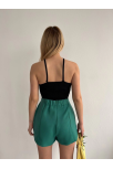 Çift Yırtmaçlı Atlas Şort Etek Yeşil S240364 Çift Yırtmaçlı Atlas Şort Etek Yeşil S240364