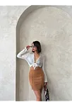 Çift Yırtmaçlı Etek Camel S25910