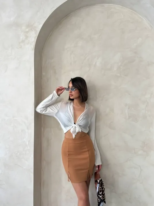 Çift Yırtmaçlı Etek Camel S25910 Çift Yırtmaçlı Etek Camel S25910