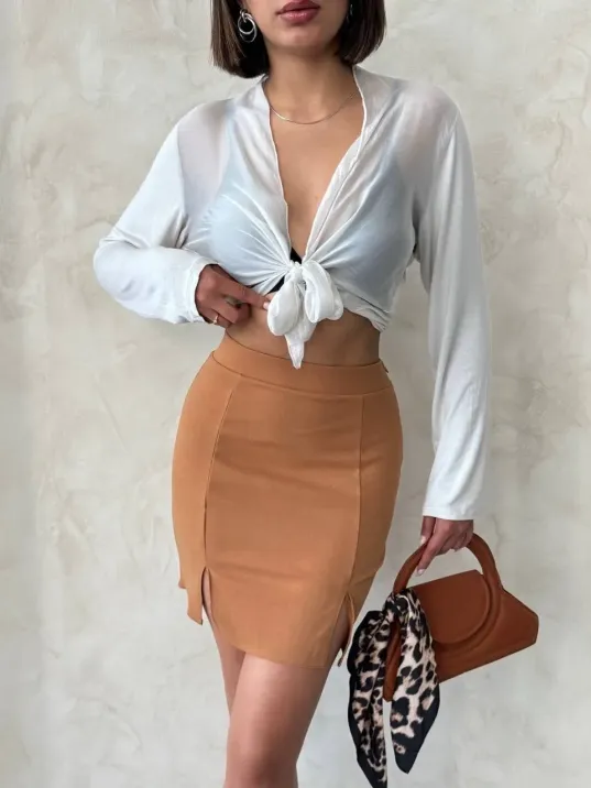 Çift Yırtmaçlı Etek Camel S25910 Çift Yırtmaçlı Etek Camel S25910