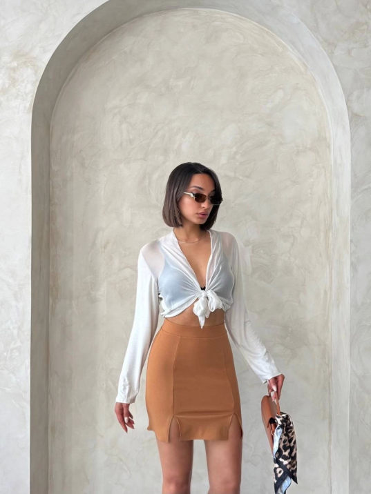 Çift yırtmaçlı etek camel s25910 Çift yırtmaçlı etek camel s25910