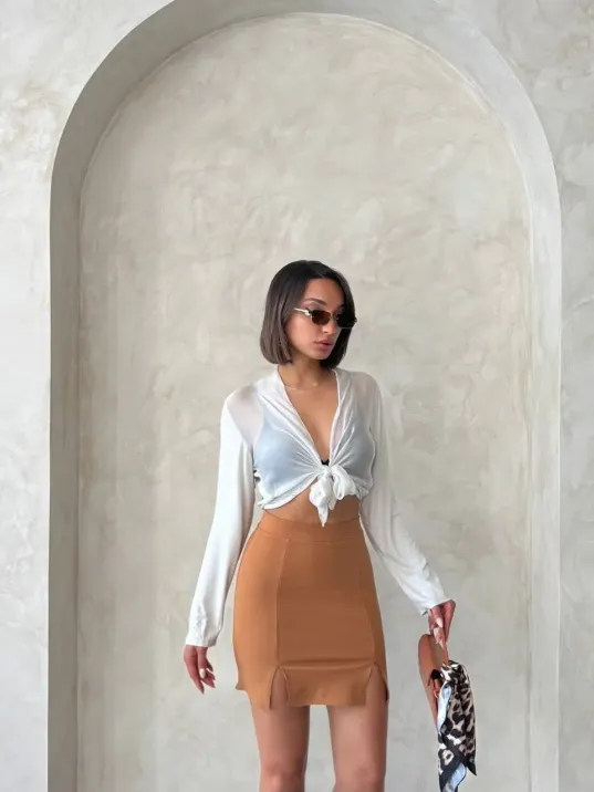 Çift Yırtmaçlı Etek Camel S25910 Çift Yırtmaçlı Etek Camel S25910